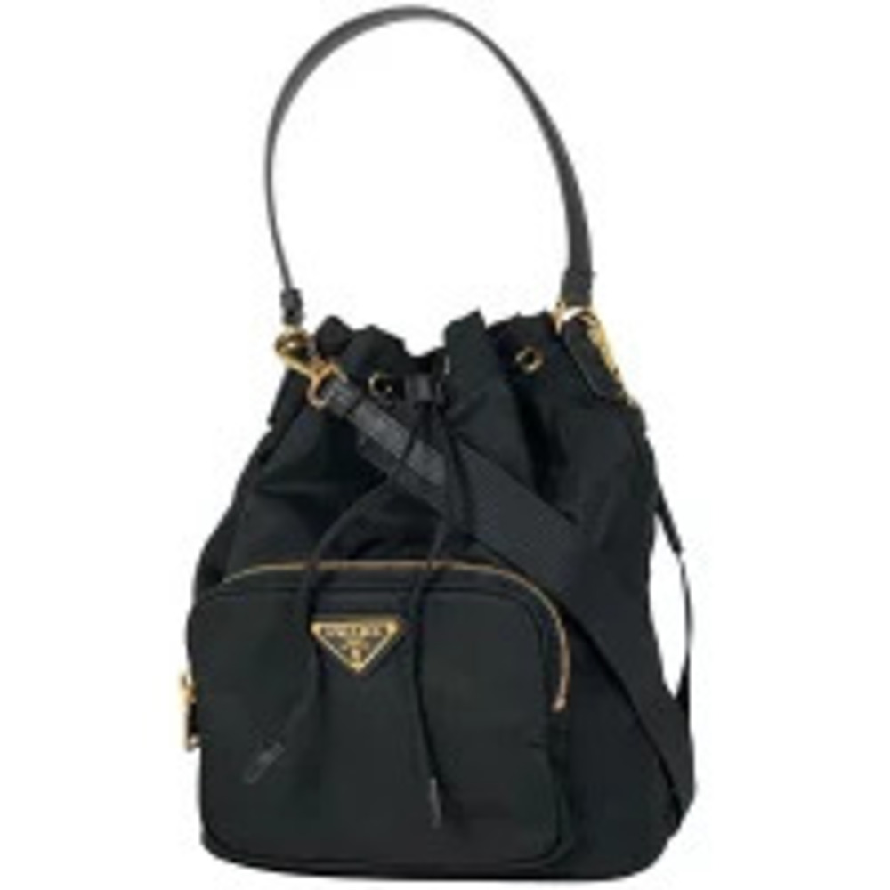Prada Plate Shoulder Bag Drawstring Nero Black
